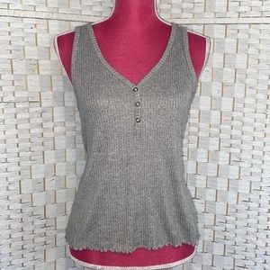 American Eagle Soft Plush Henley Gray Tank Top Medium